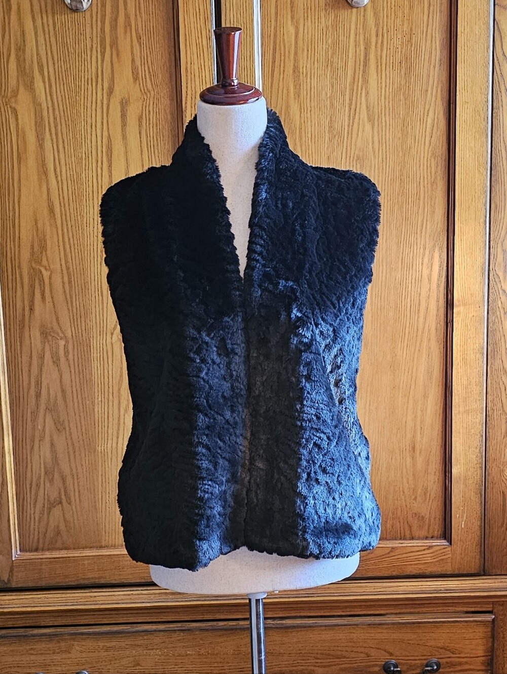 LOFT Black Faux Fur Vest S Boho 70s Style